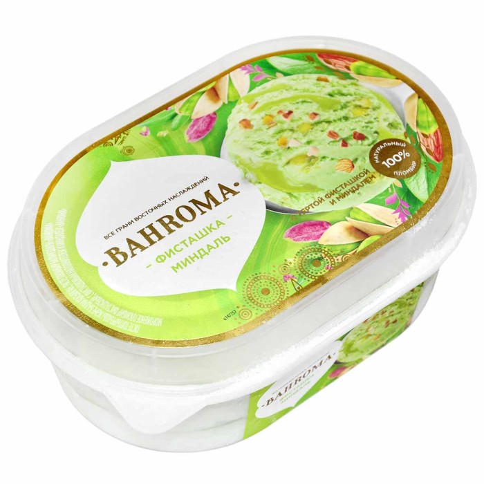 Мороженое Bahroma Пломбир фисташка с миндалем 450гр пэт