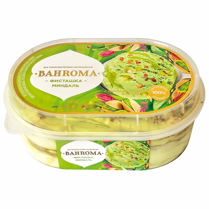 Мороженое Bahroma Пломбир фисташка с миндалем 450гр пэт