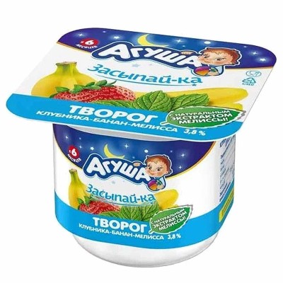 Творог Агуша Засыпайка клубника-банан-мелиса  3,8% 100гр пэт