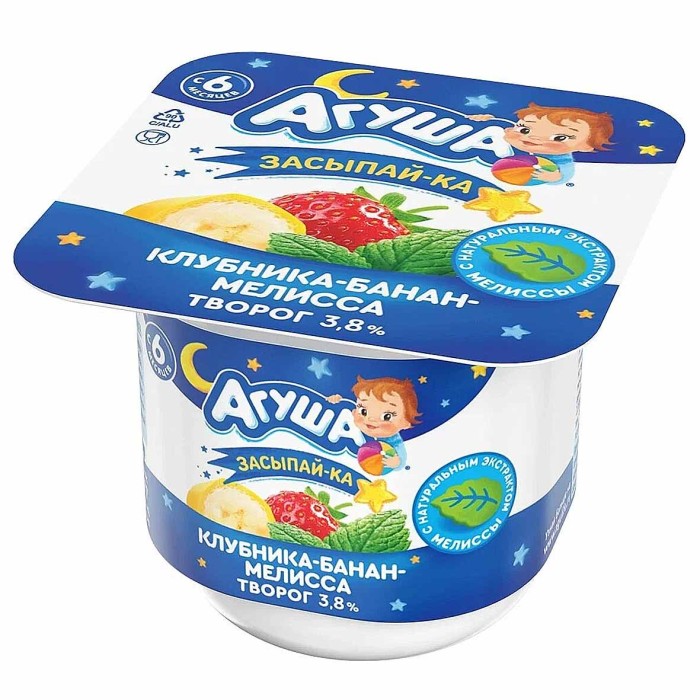 Творог Агуша Засыпайка клубника-банан-мелиса  3,8% 100гр пэт