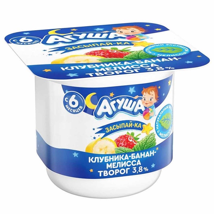 Творог Агуша Засыпайка клубника-банан-мелиса  3,8% 100гр пэт