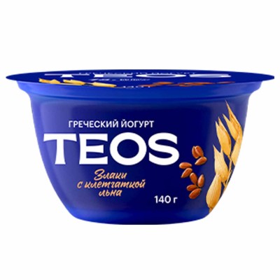 Йогурт Teos Греческий натуральный 2% 140гр пэт Злаки Клетчатка Лен