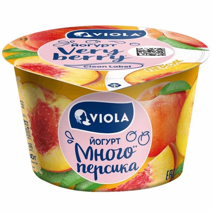 Йогурт Viola Very Berry Персик 2,6% 180гр пэт