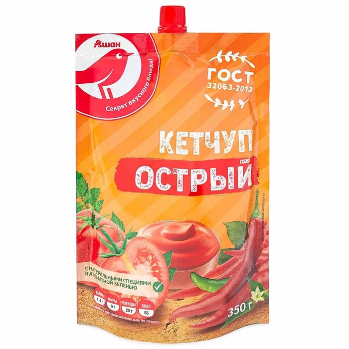 Кетчуп Ашан Острый 350гр д/п