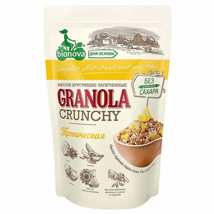 Гранола мюсли Bionova Crunchy Тропическая 400гр м/у