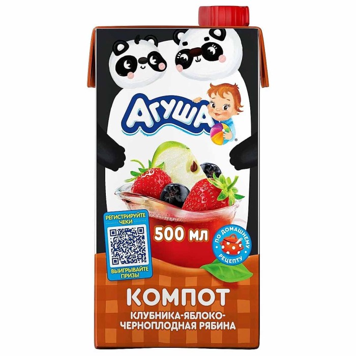 Компот Агуша клубника-яблоко-черноплодная рябина 500мл т/п