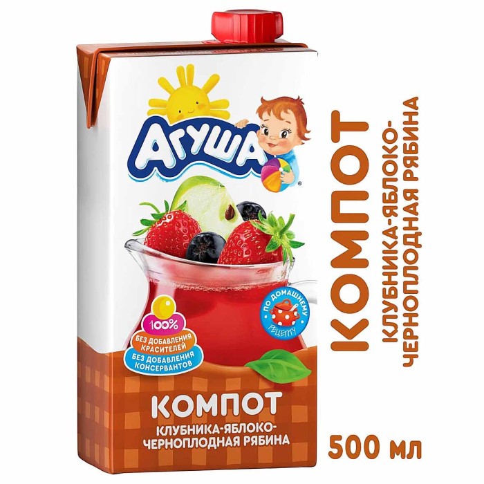 Компот Агуша клубника-яблоко-черноплодная рябина 500мл т/п