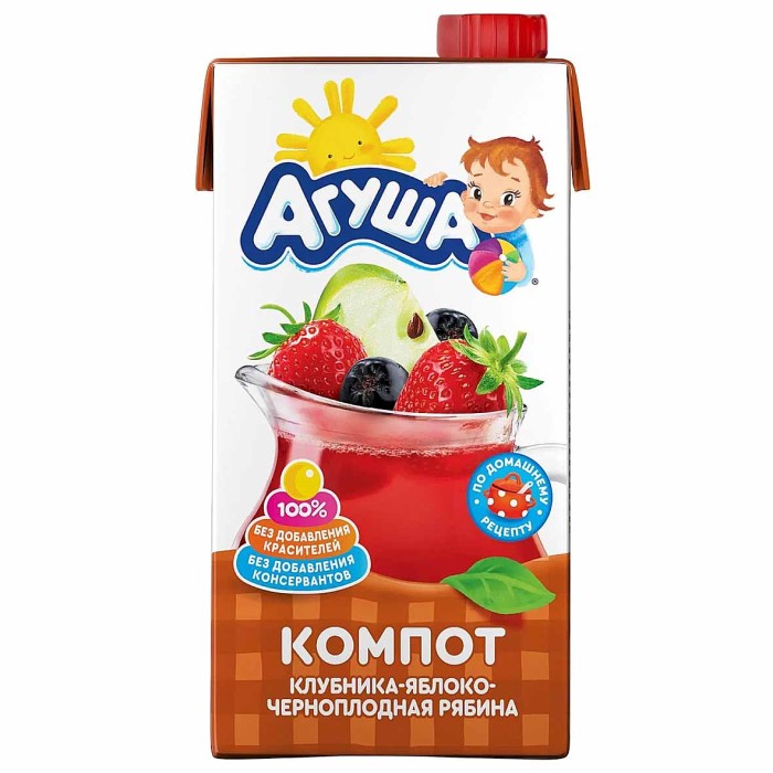 Компот Агуша клубника-яблоко-черноплодная рябина 500мл т/п