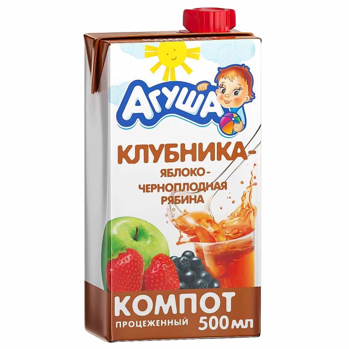 Компот Агуша клубника-яблоко-черноплодная рябина 500мл т/п