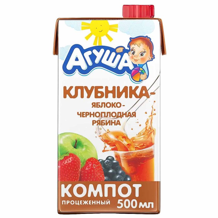 Компот Агуша клубника-яблоко-черноплодная рябина 500мл т/п