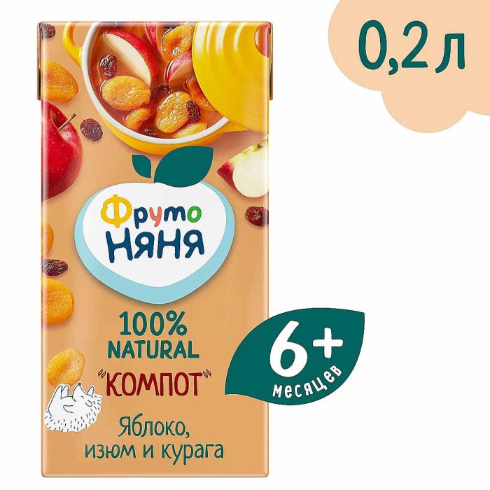 Компот Фруто Няня яблоко-изюм-курага 200мл т/п