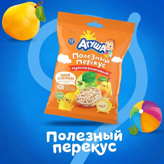Хлебцы Агуша  Мультизлаковые яблоко-банан-груша 30гр м/у