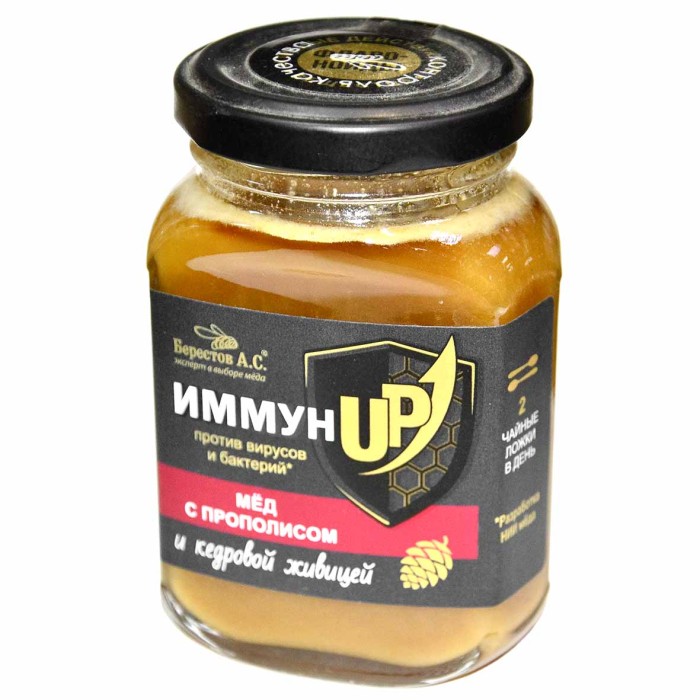 Мед Берестов ИммунUP с прополисом и кедровой живицей 200гр ст/б