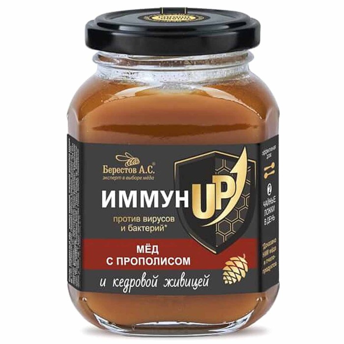 Мед Берестов ИммунUP с прополисом и кедровой живицей 200гр ст/б