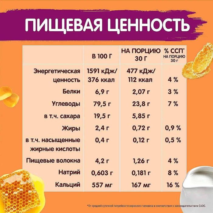 Завтрак готовый Хрутка мёдовые хлопья 270гр м/у