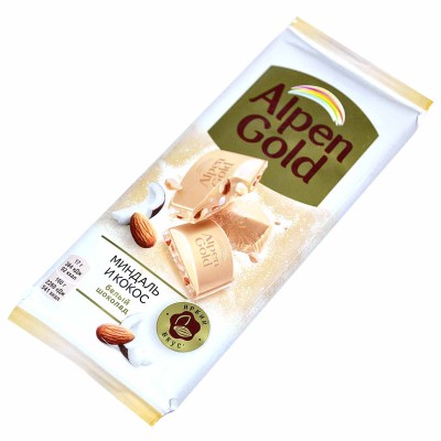 Шоколад Alpen Gold Белый миндаль и кокос 85гр м/у