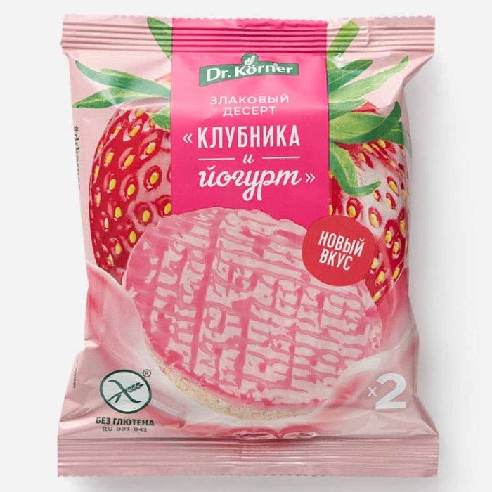 Десерт злаковый Dr.Korner рисовый клубника и йогурт 34гр м/у