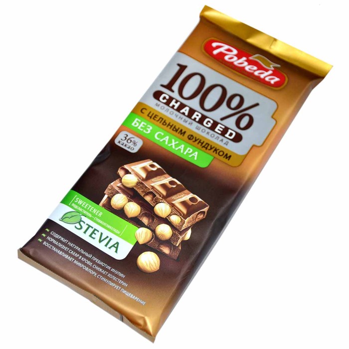 Шоколад Победа цельный фундук молочный шоколад без сахара 90гр к/у