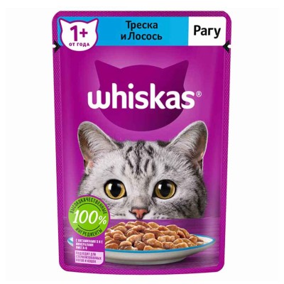 Корм для кошек Whiskas треска,лосось рагу 75гр пауч