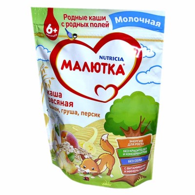 Каша Малютка овсяная молочная с фруктами с 6мес 220гр д/п