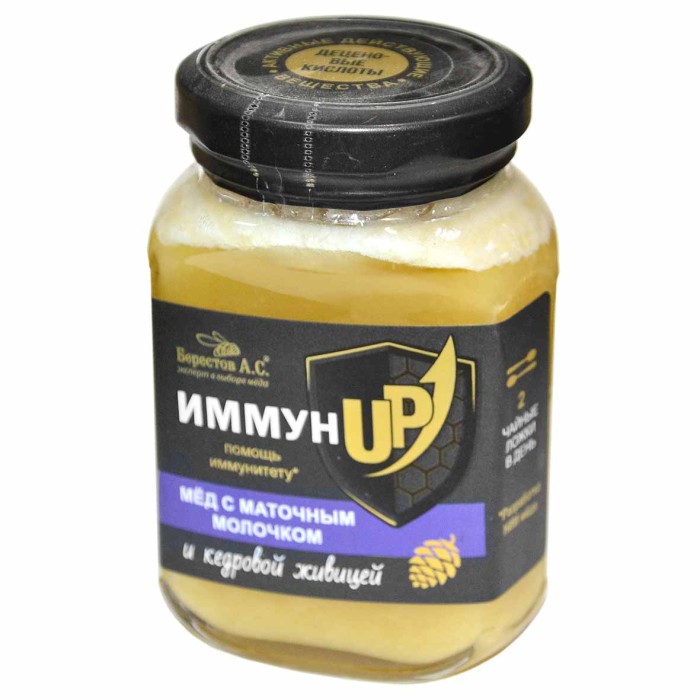 Мед Берестов ИммунUP с маточным молочком и кедровой живицей 200гр ст/б
