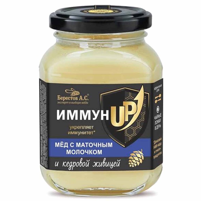 Мед Берестов ИммунUP с маточным молочком и кедровой живицей 200гр ст/б