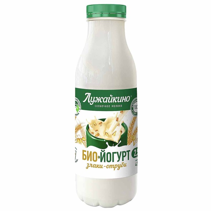 Йогурт Лужайкино злаки-отруби 2,5% 450гр пэт
