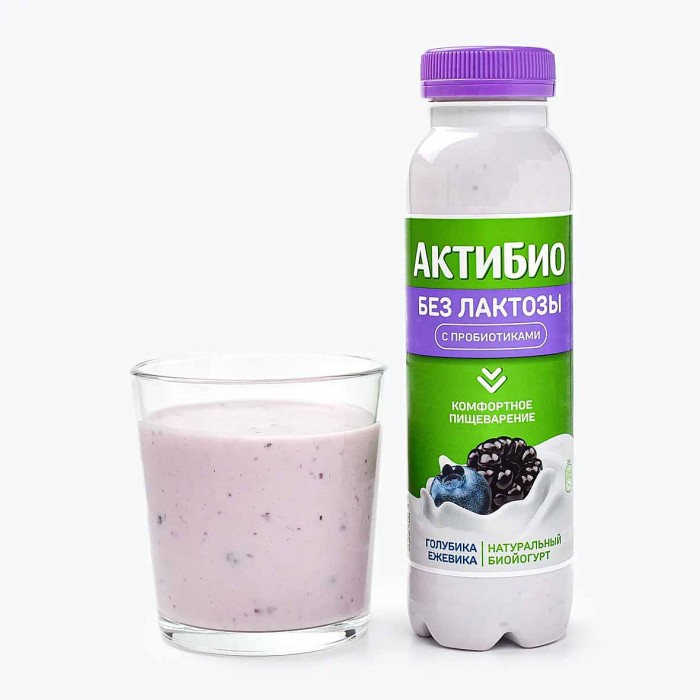Биойогурт питьевой Актибио без лактозы голубика-ежевика 1,5% 260гр пэт