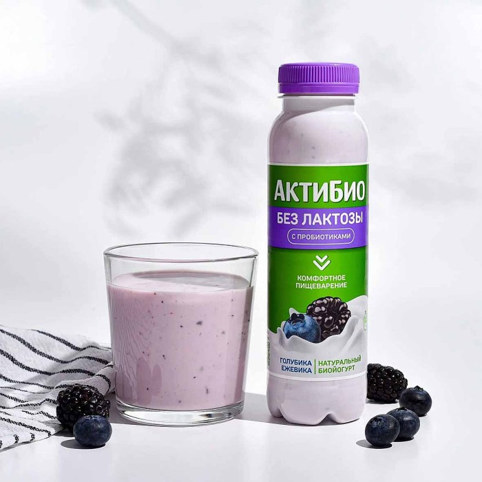 Биойогурт питьевой Актибио без лактозы голубика-ежевика 1,5% 260гр пэт