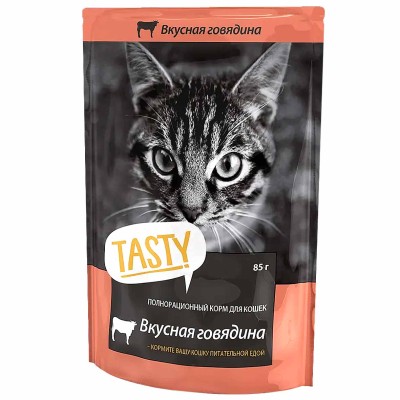 Корм для кошек Tasty Вкусная говядина в желе 85гр пауч