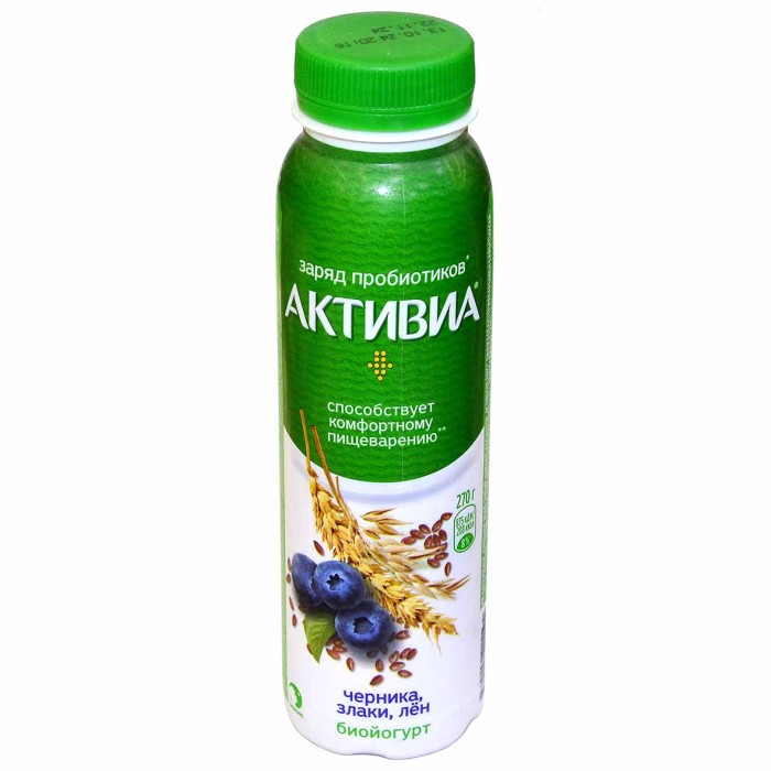 Йогурт питьевой Активия черника-злаки-лён 2,1% 260мл пэт