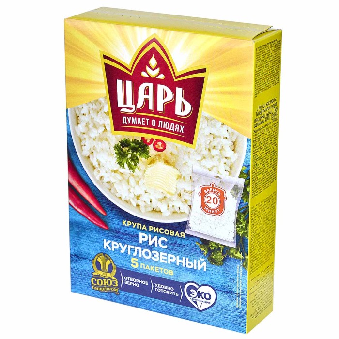 Крупа рис Царь круглозерный 400гр к/у