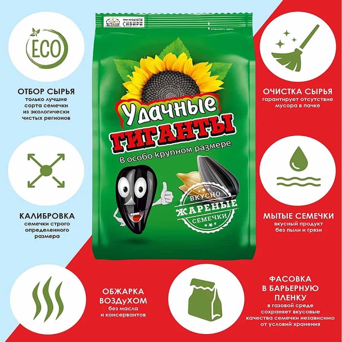 Семечки подсолнечника Удачные Гиганты жареные  250гр м/у