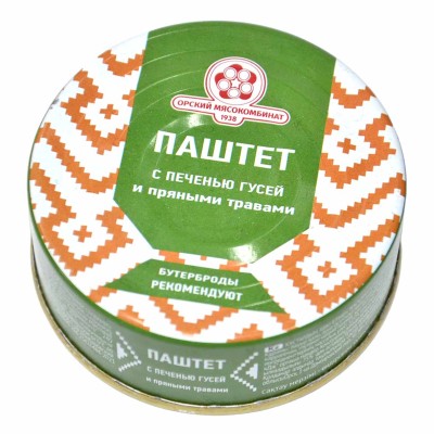 Паштет Орский Мясокомбинат с печенью гусей и пряными травами 100гр ж/б