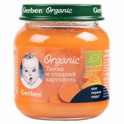 Пюре Gerber овощное тыква,сладкий картофель с 5мес 125гр ст/б