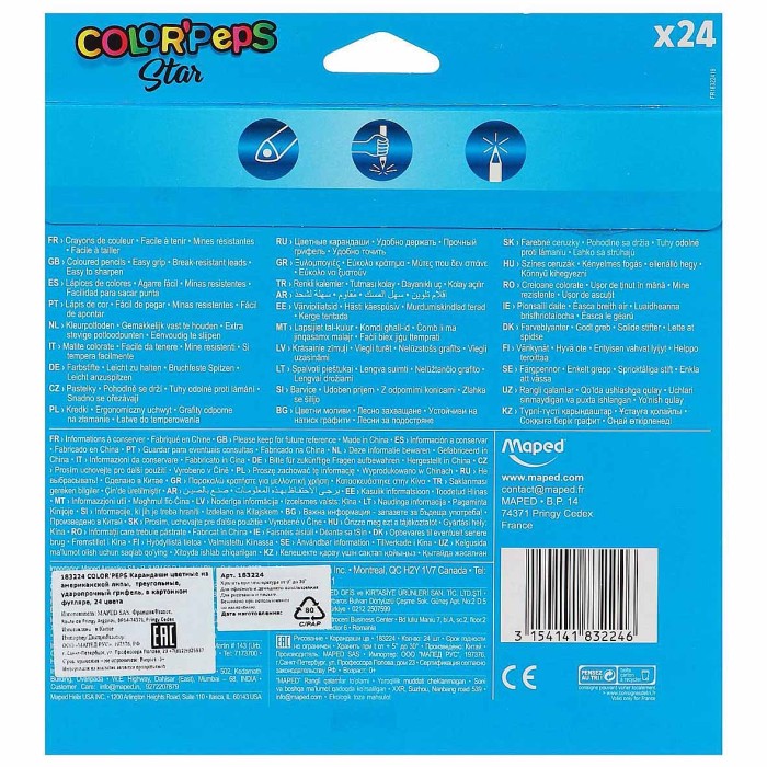 Карандаши цветные Maped Color Peps трехгран 24шт арт183224
