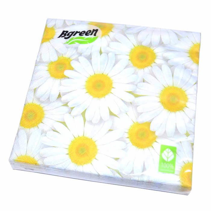 Салфетки бумажные Bgreen Ромашки 3сл 33*33см 20шт м/у