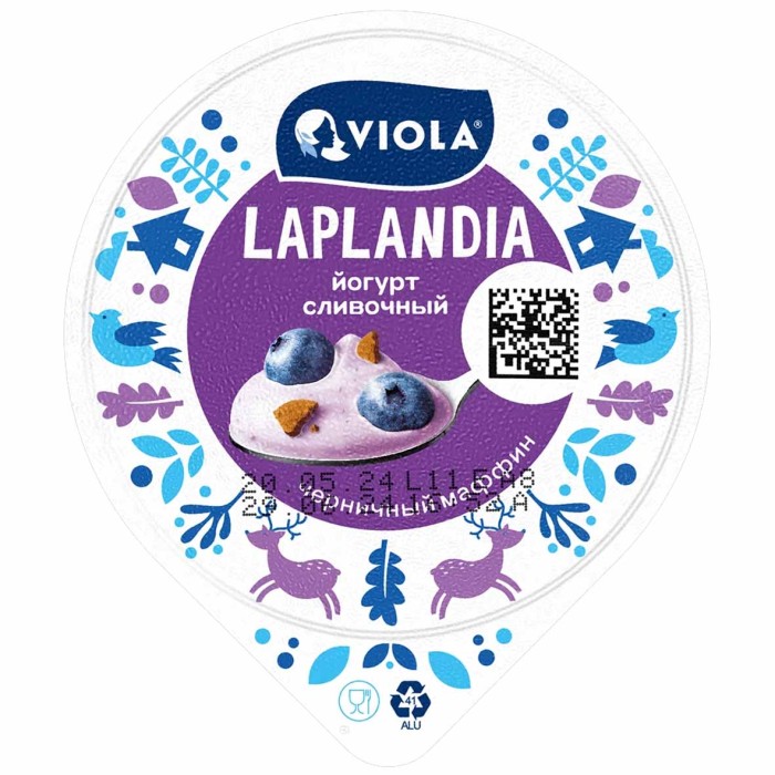 Йогурт Viola Laplandia сливочный черничный маффин 7,2% 180гр пэт