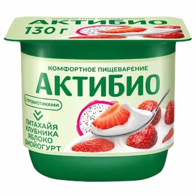 Биойогурт Актибио клубника-питахайя-яблоко 2,9% 130гр пэт