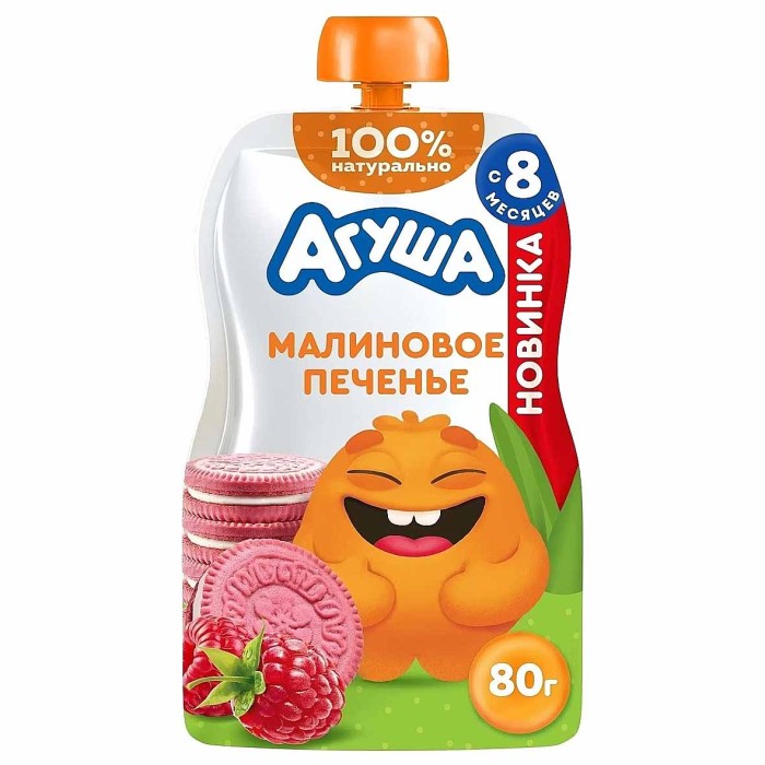 Пюре Агуша Малиновое печенье с 8мес 80гр пауч