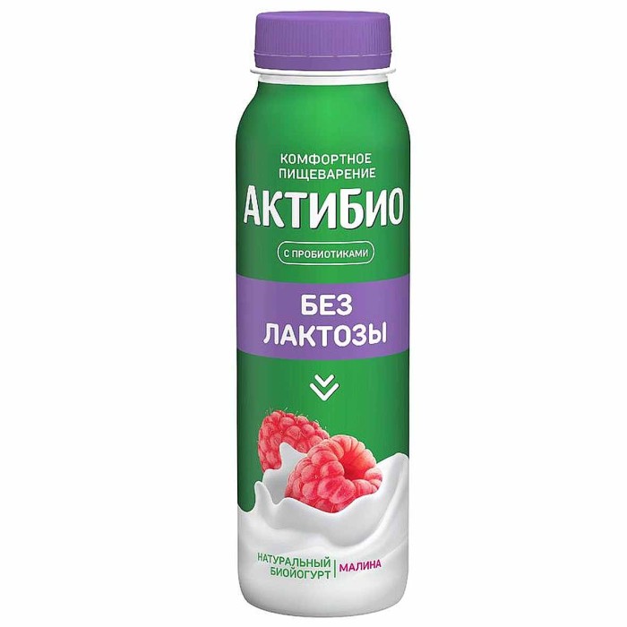 Биойогурт питьевой Актибио без лактозы малина 1,5% 260гр пэт