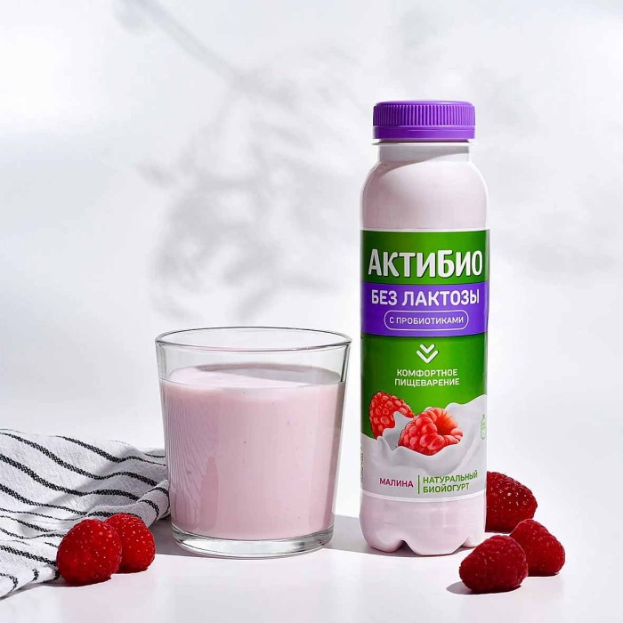 Биойогурт питьевой Актибио без лактозы малина 1,5% 260гр пэт