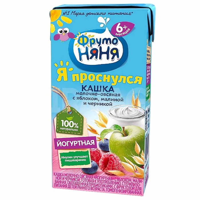 Каша ФрутоНяня овсяно-молочная яблоко-малина-черника с 6мес 200мл т/п