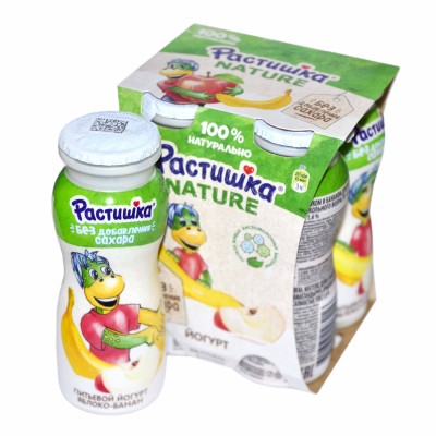Йогурт питьевой Растишка яблоко-банан 1,6% без сахара 90мл пэт