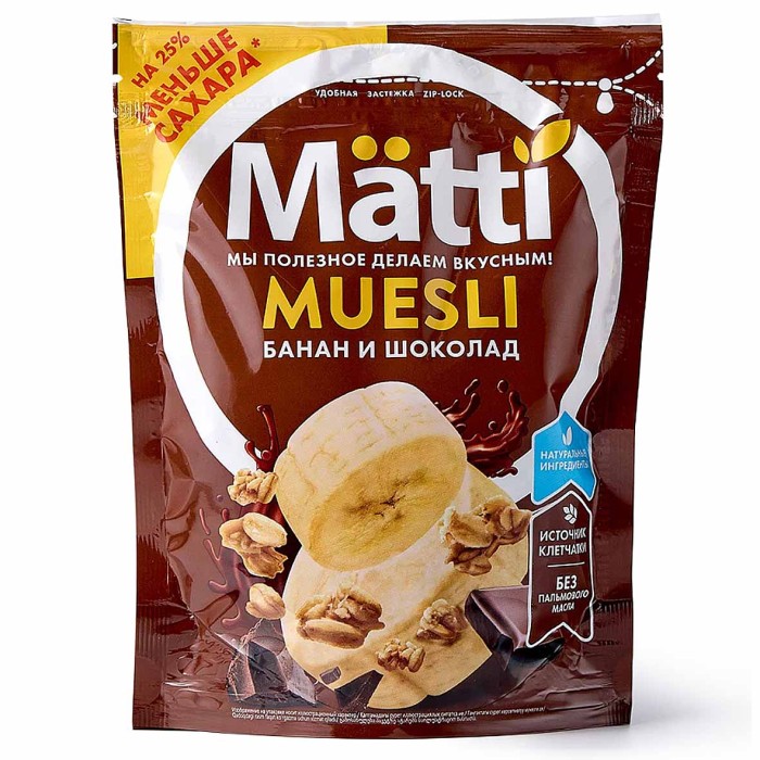 Гранола мюсли Mätti  Банан-шоколад 250гр д/п