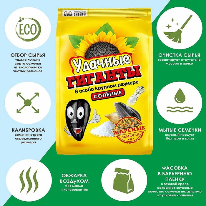 Семечки подсолнечника Удачные Гиганты соленые 250гр м/у
