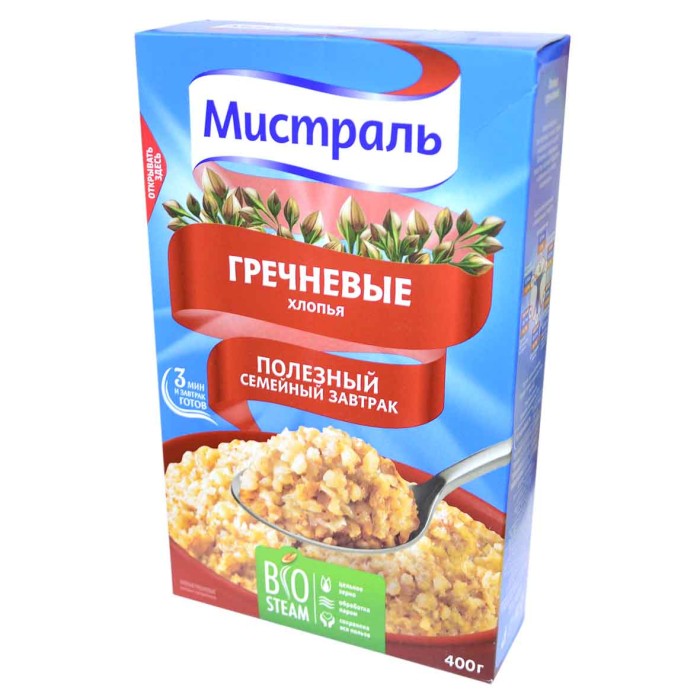 Хлопья гречневые Мистраль 400гр к/у