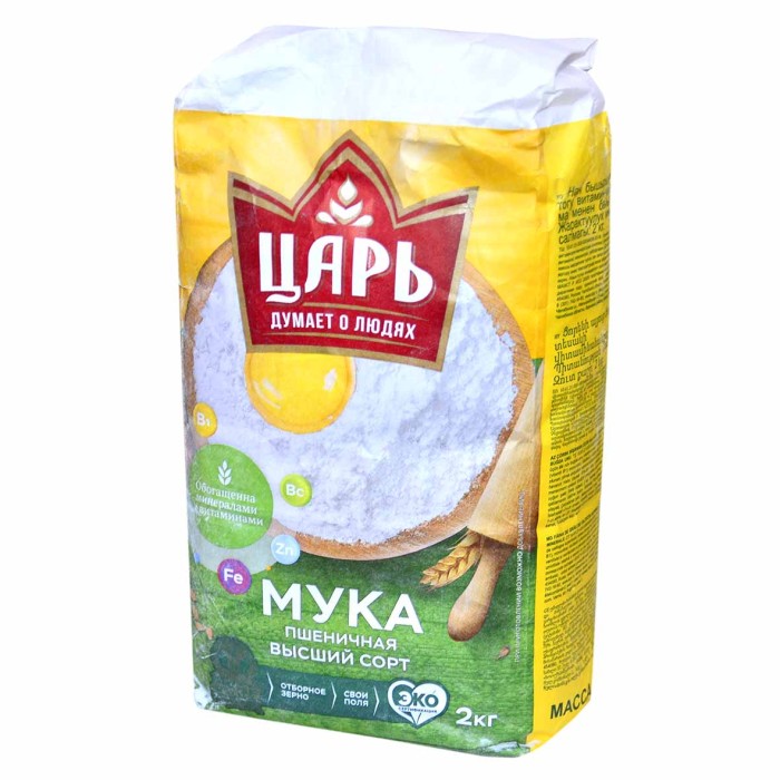 Мука Царь пшеничная с витаминно-минеральной смесью в/с 2кг м/у