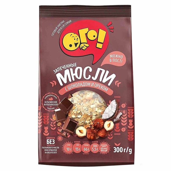 Мюсли Ого! запеченные с шоколадом и орехом 300гр м/у