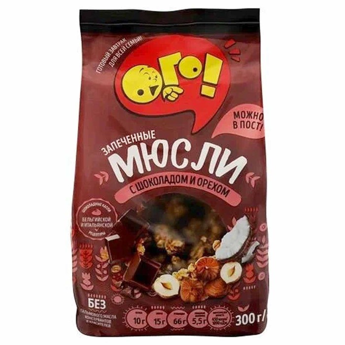 Мюсли Ого! запеченные с шоколадом и орехом 300гр м/у